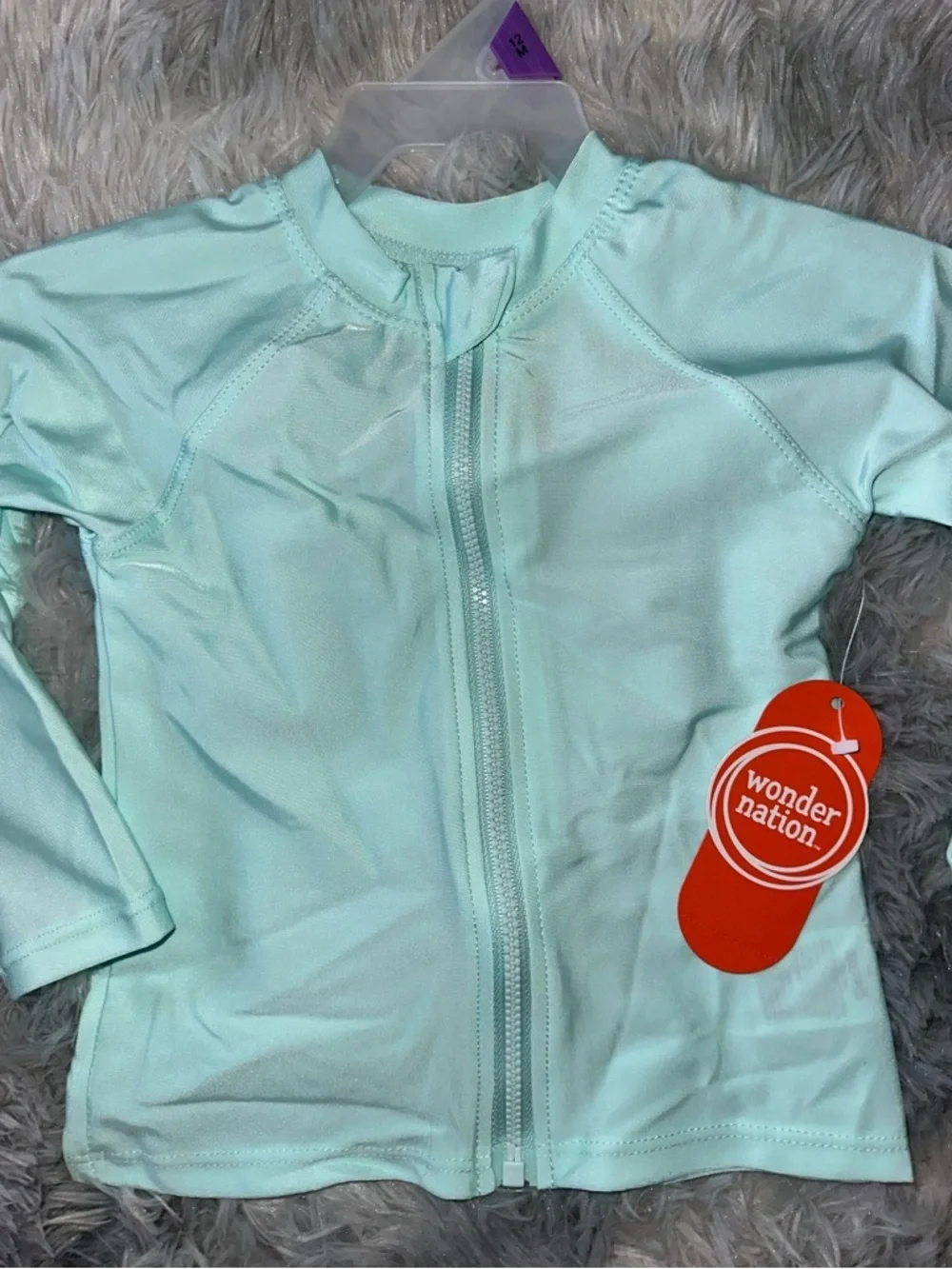 Wonder Nation Light Mint Zip-Front Swim Top UPF 50+ Summer - NWT 12M or 18M